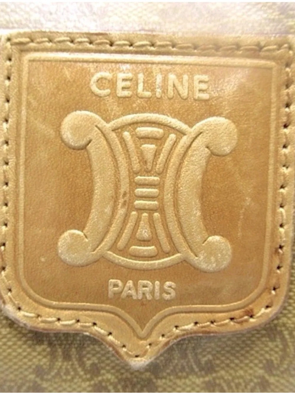 Celine Vintage Macadam canvas with Tan Leather trim Boston /Logo-